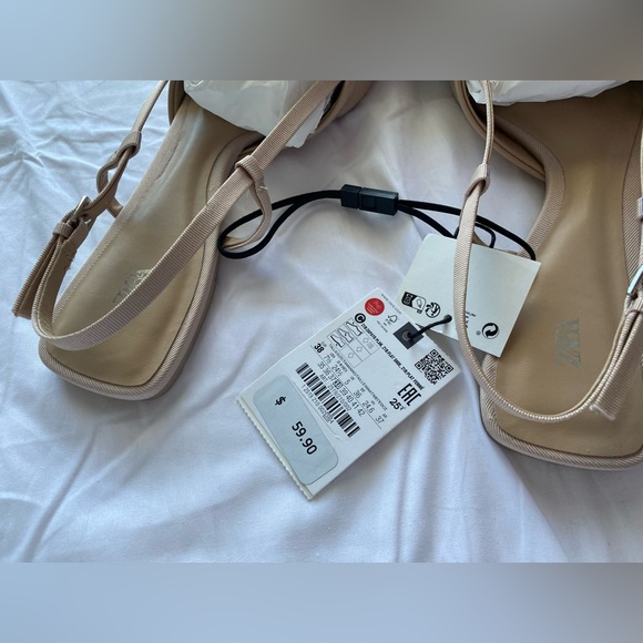 Zara Patent Pointed toe Flat Slingback Shoes Velvet Bow Tan 6.5 37 NWT - Picture 15 of 15